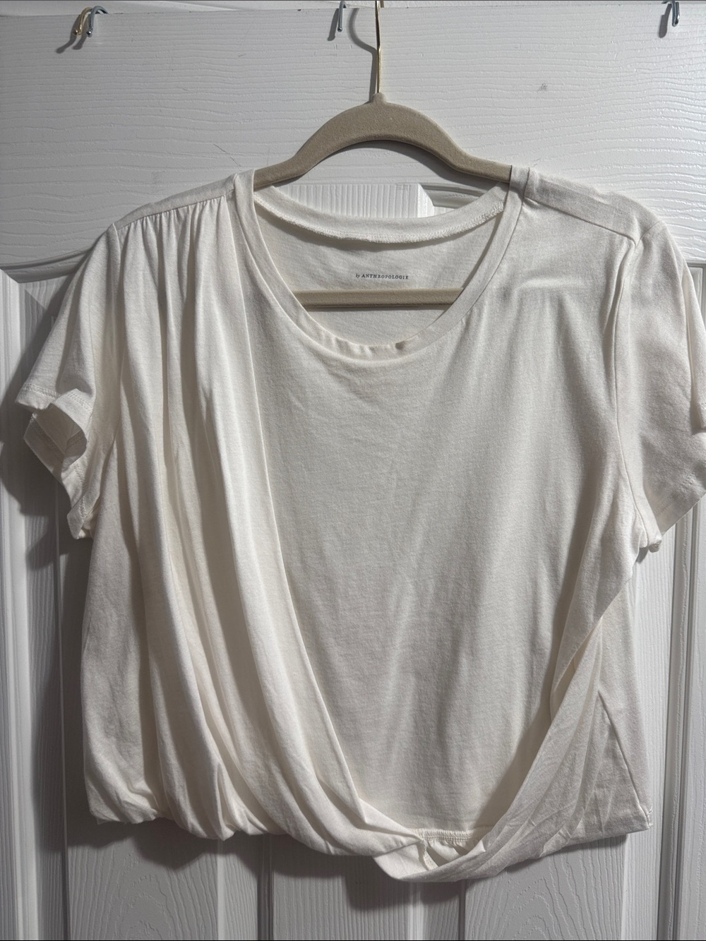 Anthropologie White Twist-Hem Short Sleeve Tee